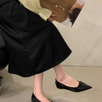 French-Style Bow Shallow Mouth Single Shoes 2025 Early Summer New Slip-On Patent Leather Shoes Versatile Simple Pointed Toe Work Shoes
