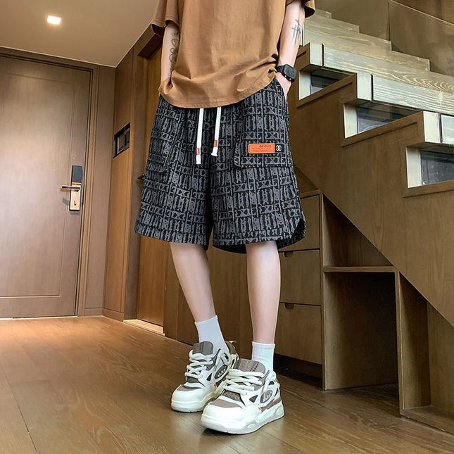 Fully Printed Cargo Shorts for Men's Summer Outerwear American High Street Sports Fitness Mid-Pants Youth Casual Running Pants
