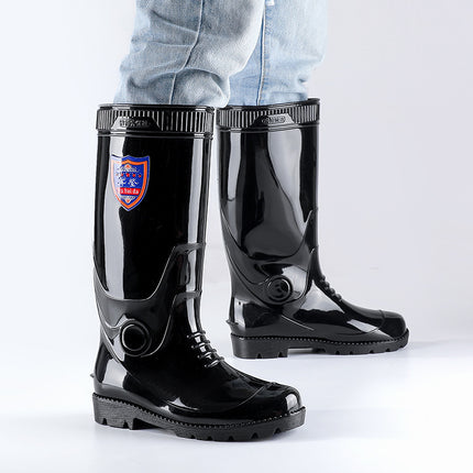 Kitchen High-Top Thickened Chef Rubber Shoes Non-Slip Rain Boots Waterproof Oil-Proof Kitchen Shoes with Cow Tendon Sole Men's Long Water Shoes