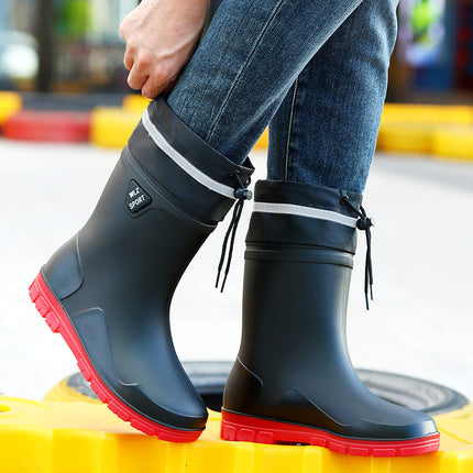 Night reflective Senior high school low men's rain boots safe travel fishing security site mountain-seeking non-slip rain boots water shoes rubber shoes