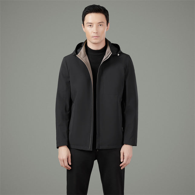 Removable Hooded Men's Jacket Spring and Autum Mulberry Silk Men's Zipper Jacket Middle-Aged Dad Casual Top
