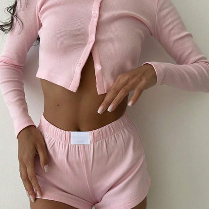 Amazon Women's New Sports Long-Sleeved T-Shirt Short Crop Top European and American Women's Shorts Suit Sexy