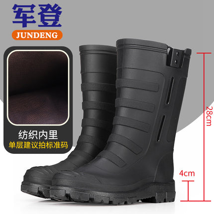 Mid-Calf Fashionable Rain Boots for Men, Thickened and Wear-Resistant Outdoor Waterproof Boots for Fishing, Non-Slip Water Shoes and Velvet Rain Boots
