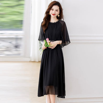 Spring and Summer New Style Elegant Silk Dress High-End Light Luxury Mulberry Silk Dress Light Luxury Style Dress