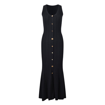 High-Quality Cross-Border Summer French-Style New Sp Model Sleeveless Knit Dress, Sexy Slim-Fit Bodycon Long Dress