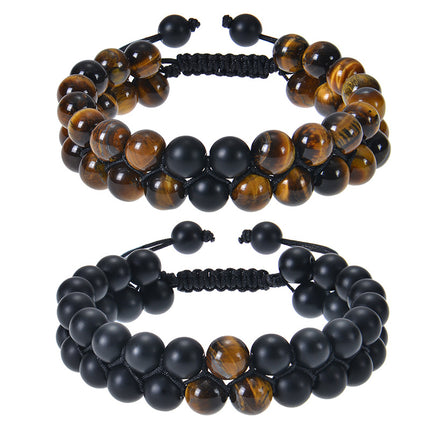 2025 Cross-border New Frosted Stone Tiger Eye Couple Bracelet Natural Stone Double-layer Woven Bracelet Adjustable Jewelry