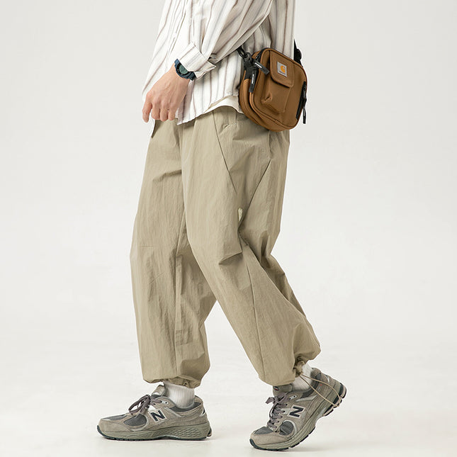 Ru-Meng-Japanese Fashion Brand Outdoor Sports Solid Color Wide-Leg Crowdline Pants Men's Retro Street Loose Straight All-match Pants