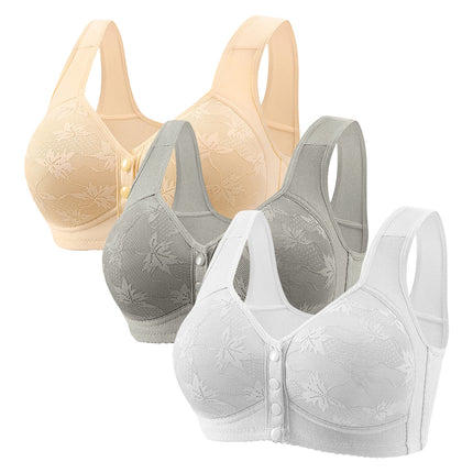 Large Cup 288【3-Piece Set】Cross-Border Front-Clasp Bra, Large Size, Vest-Style, Push-Up, Wireless, Thin Style