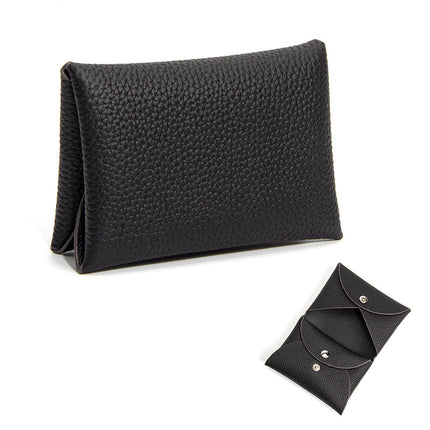 New Style Top Layer Cowhide Mini Coin Purse Card Bag Integrated Japanese Style Small Contrast Color Niche Buckle Leather Coin Bag