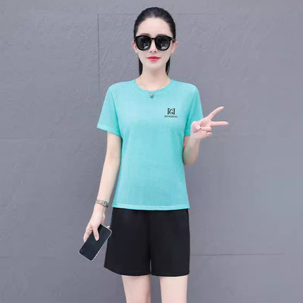Ice Silk Short-sleeved Shorts Sports Fashion suit Summer Casual Women's Quick-drying Shortcut Pants Short-sleeved Sports suit
