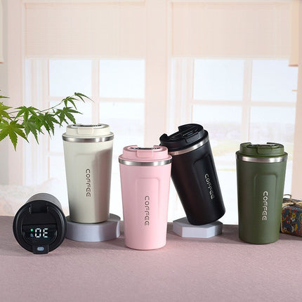 Simple wind solid color 304 stainless steel thermos cup intelligent display temperature coffee cup car portable wholesale logo