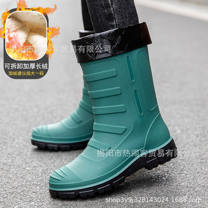 Jundeng Mid-tube British Men's Rain Boots Outdoor Fashion Set-up Men's Waterproof Boots Cowboy Mid-tube Boots Travel Replacement Rubber Shoes