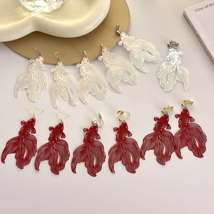 Chinese Style New Year series Red Koi earrings earrings mosquito coil ear clip painless without pierced ears