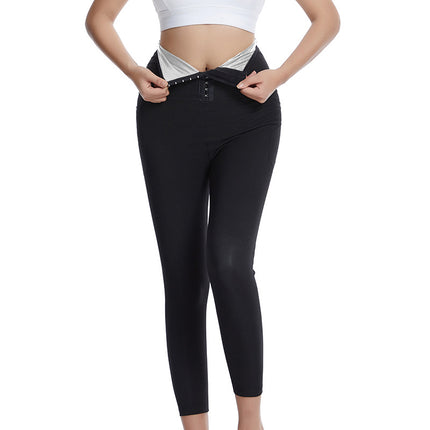 Sweat Pants European and American Plus Size Women's Yoga Tummy Control Waist Trainer Sweat Pants with Pockets Waist Trainer Running Shapewear Pants