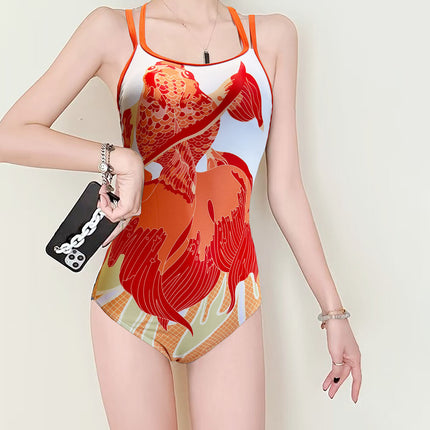 2025 New Summer Swimsuit Women's One-Piece Triangle Racing Style Sports Casual Cartoon Pattern Fashionable Pure Girl