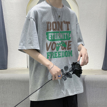 2024 Summer Short-sleeved Loose T-shirt Men's Trendy Brand Casual Half-sleeved Trendy T-shirt Base Shirt Five-sleeved Top