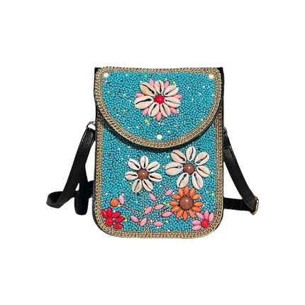 Red Lotus Women's Mobile Phone Bag Xinjiang Inner Mongolia Yunnan Travel Souvenir Retro Heavy Industry Rice Bead Shoulder Bag