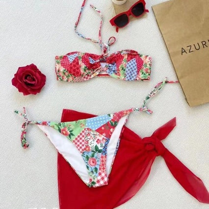 Europe and the United States new cross-border export hot-selling digital printing bow high waist split bikini swimsuit wholesale