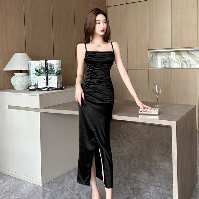 Night Spice Girls Women's Sexy Satin Beauty Evening Dress Elegant Foot Bath Sauna Technician Night Shop Sling dress