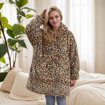 Hooded Blanket, Lazy Blanket That Can Be Worn Outside, Lazy Flannel Pajamas, Tv Blanket, Outdoor Cold-Proof Hooded Blanket for Home Use