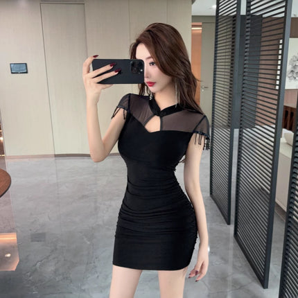 Real Pat 8801 Nightclub Sexy dress Foot Bath Technician Work Clothes New Chinese Cheongsam Tight Pleated Hip Skirt