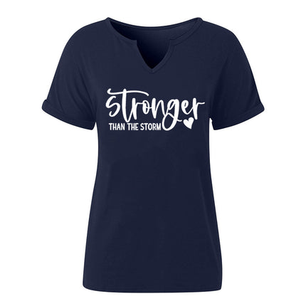 Amazon Cross-Border Spring and Summer New Product V-Neck Rolled Sleeves Stronger Than the Storm Letter Print