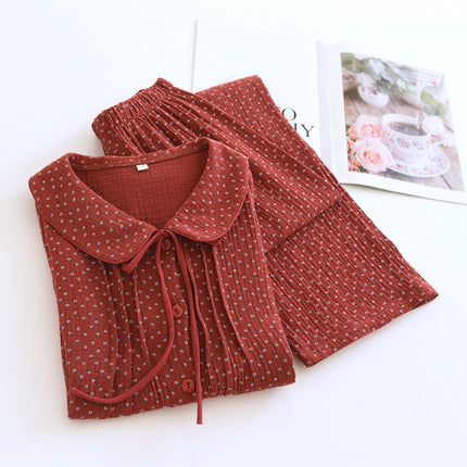 Summer New Double Layer Cotton Yarn Home Clothes All Cotton Pajamas Crepe Short Sleeve Trousers Casual Breathable plus size Pajamas