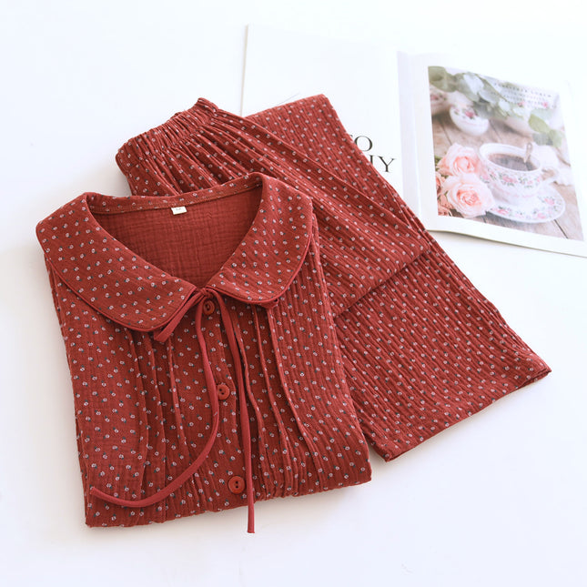 Summer New Double Layer Cotton Yarn Home Clothes All Cotton Pajamas Crepe Short Sleeve Trousers Casual Breathable plus size Pajamas