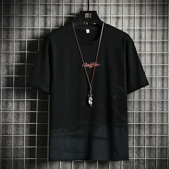 Short-Sleeved Men's Thin Simple 2024 T-Shirt New Loose Round Neck Summer Ins Trendy Hong Kong Style Student Male Street Stall Wholesale