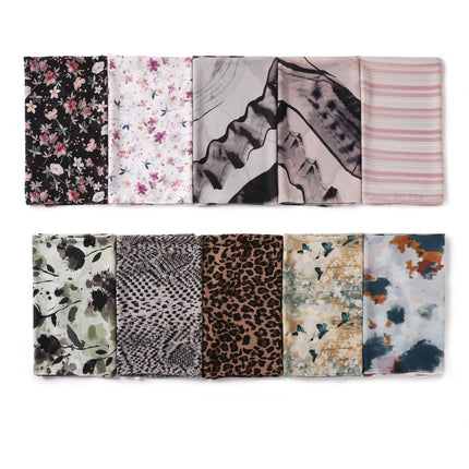 New foreign trade ink printing pearl chiffon scarf breathable soft leopard print floral wrap long towel 258-267