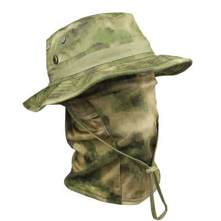 Outdoor Tactical Fisherman Hat Camo Penny Hat Summer Mountaineering Training Sunshade Round Edge Hat Mask Two-piece Set