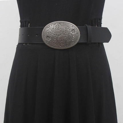 Retro retro Western style PU leather belt for women 2023 autumn new high-grade copper buckle belt