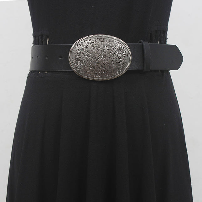 Retro retro Western style PU leather belt for women 2023 autumn new high-grade copper buckle belt