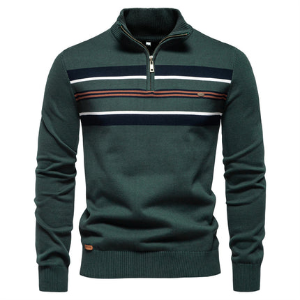 2024 Half-Stripesd European Size Knitwear Autumn and Winter Casual New Men's Knitwear Men's Top Zipper Cross-Border Green