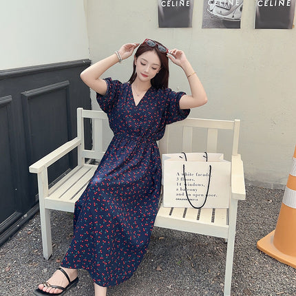 Cotton floral dress 2024 new thin waist pure wind Amazon artificial cotton beach dress fairy dress