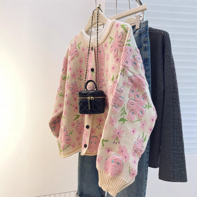 Chubby Girl plus size design soft Nuo sweater coat women's autumn and winter lazy wind loose slimming knitted cardigan sweater