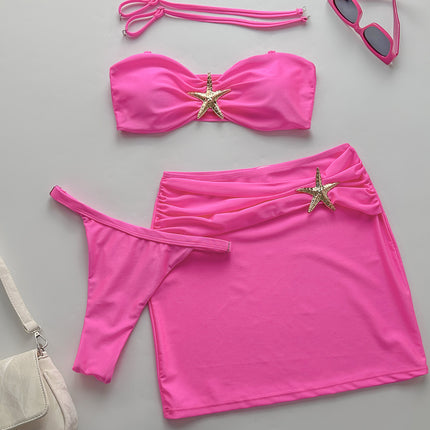 Three-piece Sling 2025 New Bikini European and American Sexy Bikini Solid Color Cross-border Split Swimsuit Bikini