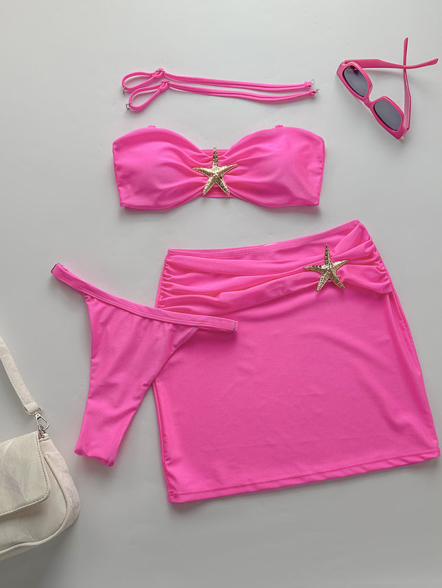 Three-piece Sling 2025 New Bikini European and American Sexy Bikini Solid Color Cross-border Split Swimsuit Bikini