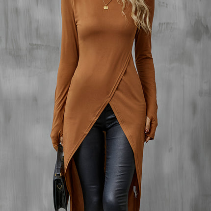 Irregular Short Front and Long Back Hem Overlapping T-Shirt
