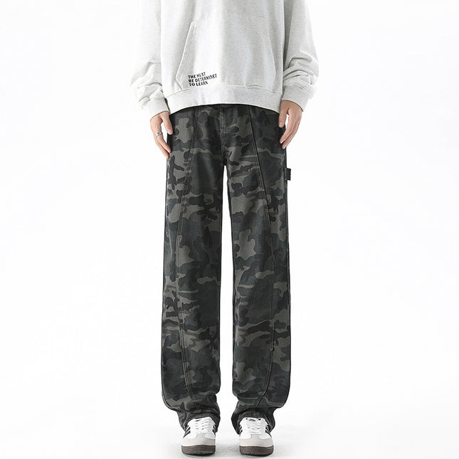fleece-lined Thick Camouflage Tooling Jeans Men's American Style High Street fleece-lined Trendy Brand Retro Corppion Handsome Street Cutting Pants