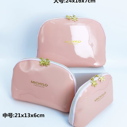 High-grade mirror leather semi-circular cosmetic bag travel storage bag wedding bride bag large, medium and small three-piece bag