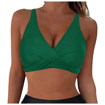 Cross-border exclusive women's full-cover bikini gathered swimsuit top sports bra swimsuit top