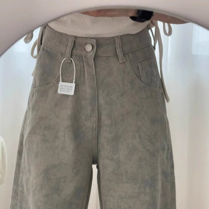 2025 Autumn New American Retro Tie-Dye Wide-Leg Jeans for Women, Stylish Slimming Loose Straight-Leg Floor-Length Pants
