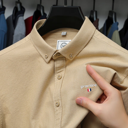 Pure Cotton Long Sleeve Shirt Spring Clothes Explosions Original Embroidered Button Small Square Collar High Color Fastness Fadeless Men's Shirt