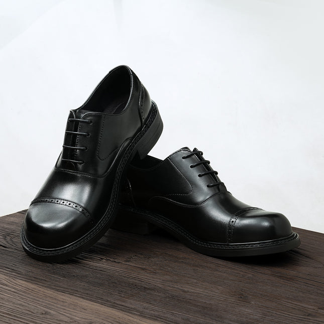 Men's Large-Toe Leather Shoes, Three-Piece Design, 2026 New Model, Business Casual British-Style Brogue, Wide-Fit Formal Oxford Shoes