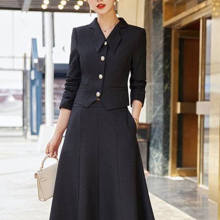 French style black dress Women's Spring and Autumn New retro high-grade elegant socialite high-end suit two-piece suit
