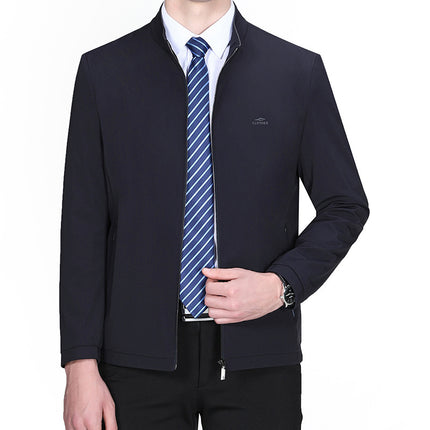 2023 Spring New Men's Jacket Fashion Casual Stand Collar Green Middle-Aged Men's Milk Silk Jacket Jacket