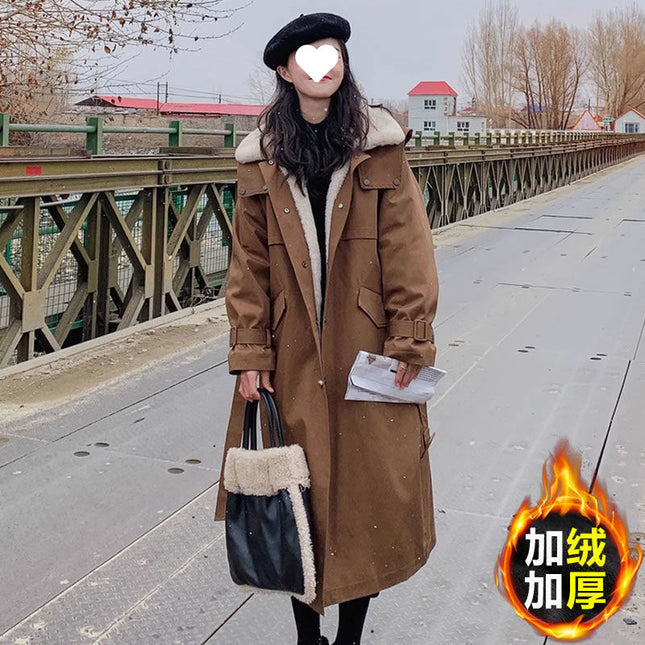 fleece-lined Thickened Coat Women's Mid-length Coat Style Pike Dress 2024 Winter New Loose Over-the-knee Cotton-padded Coat