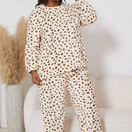 Foreign trade wholesale plus size pajamas leopard flannel pajamas two-piece set warm pullover round neck temu Xiyin cross-border