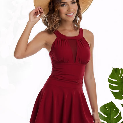 New 2026 One-Piece Swimsuit for Women, Skirt-Style, Slimming, Tummy-Concealing, Solid Color Swimsuit, Hot Spring Swimwear Manufacturer Wholesale
